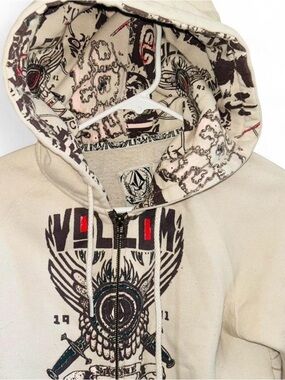 Volcom Cream Graphic Zip Hoodie with Printed Liner